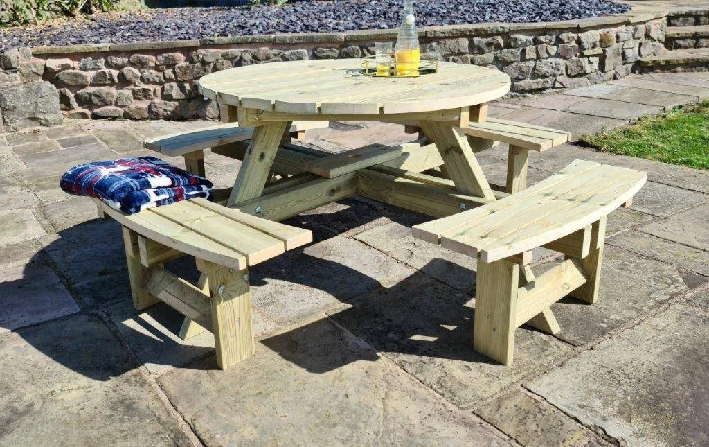 Churnet Valley Westwood Round 8 Seat Picnic Table 1 Churnet Valley Westwood Round 8 Seat Picnic Table