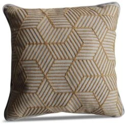 LG Outdoor Gold Striped Cubes 50cm Embroidered Scatter Cushion